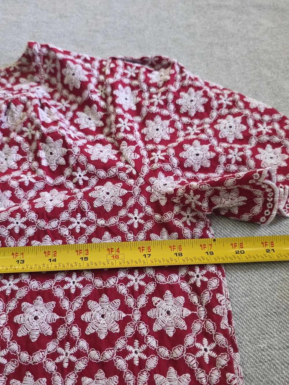LOFT Boxy Red Floral All Over Crochet Top